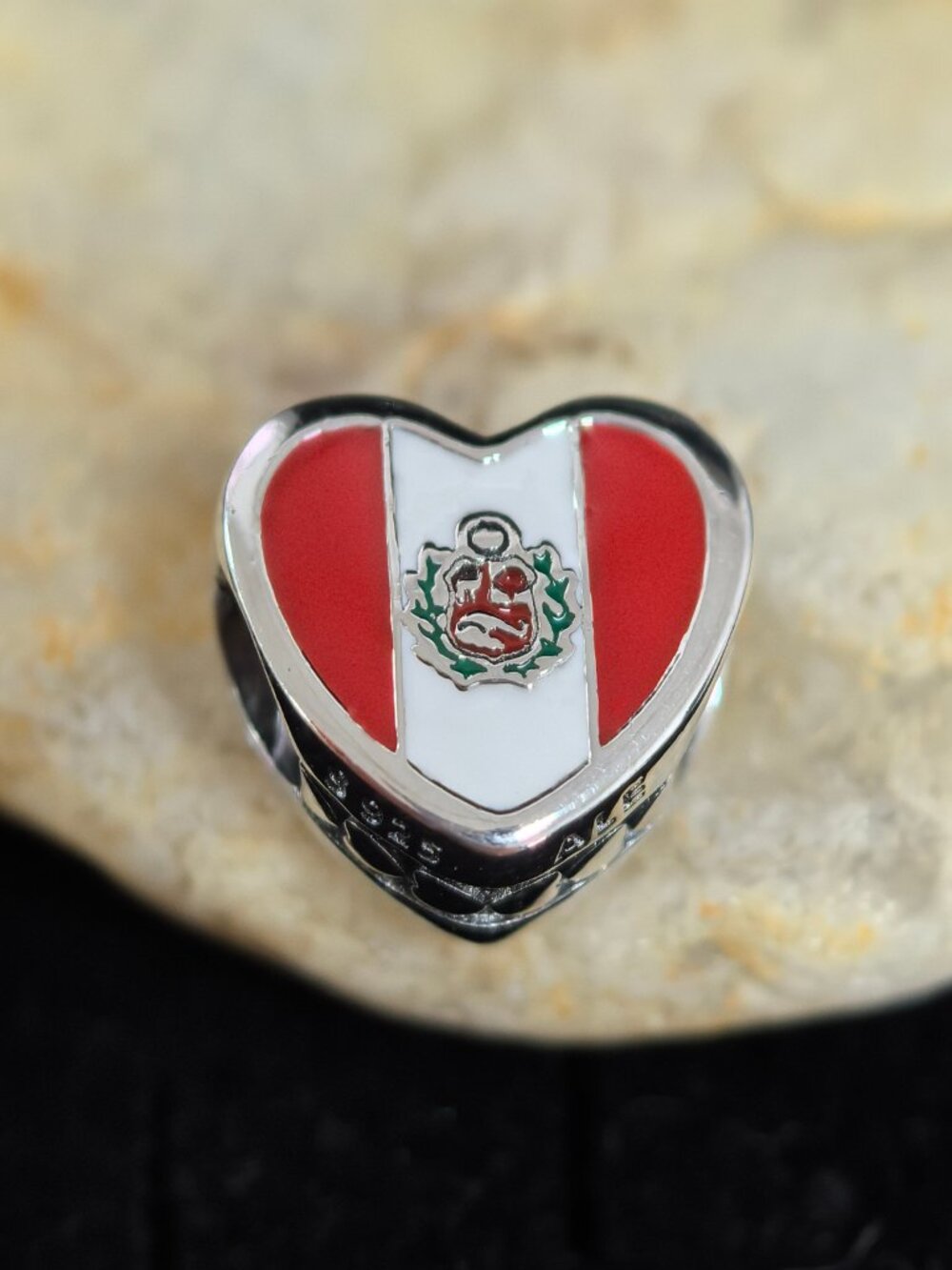 Pandora Peru Flag Dangle Heart Bead Charm Pendant, S925 Silver Jewelry (Women's)